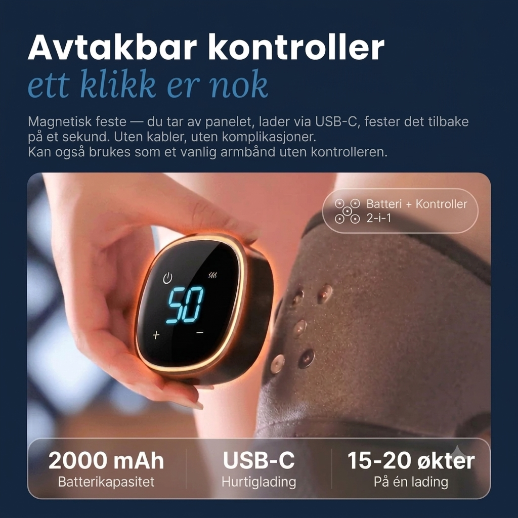 VitalNorge KneePro avtakbar kontroller med USB-C og 2000 mAh batteri
