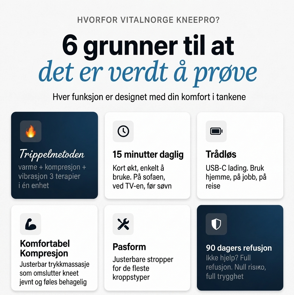 VitalNorge KneePro seks fordeler – trippelmetode, trådløs, refusjon
