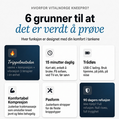 VitalNorge KneePro seks fordeler – trippelmetode, trådløs, refusjon